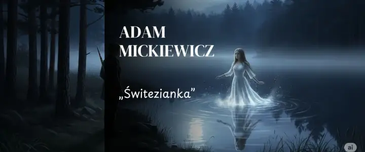 Adam Mickiewicz "Świtezianka" - streszczenie: tajemniczy młodzieniec w lesie i eteryczna nimfa wodna na jeziorze.