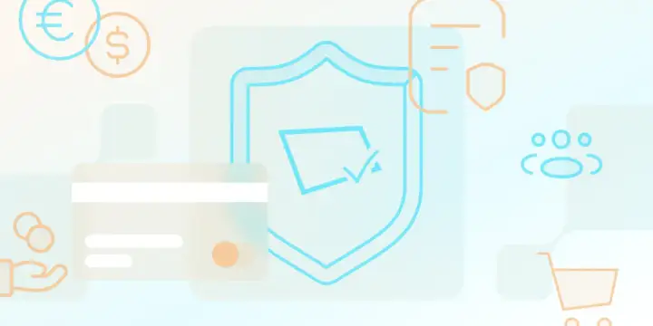 Bezpieczne transakcje kartą, zgodne z PCI DSS. Ikony symbolizują ochronę danych, płatności i klientów.
