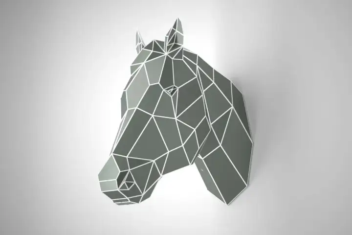 Geometryczny, szary koń z białymi liniami, jak zrobić konia z drewna.