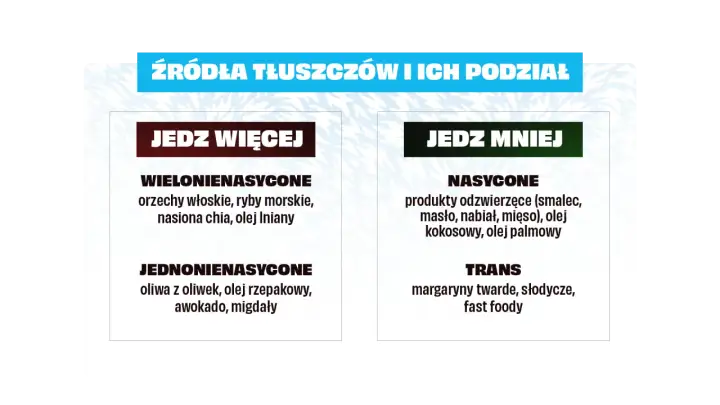 Tłuszcze chemia: podział na te, które warto jeść więcej (wielonienasycone, jednonienasycone) i te, które mniej (nasycone, trans).