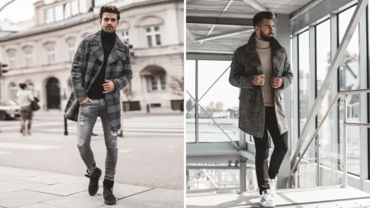 Męski płaszcz w kratę świetnie wygląda z czarnymi botkami lub białymi sneakersami. Dowiedz się, jakie buty do płaszcza męskiego wybrać, by stworzyć stylowy look.