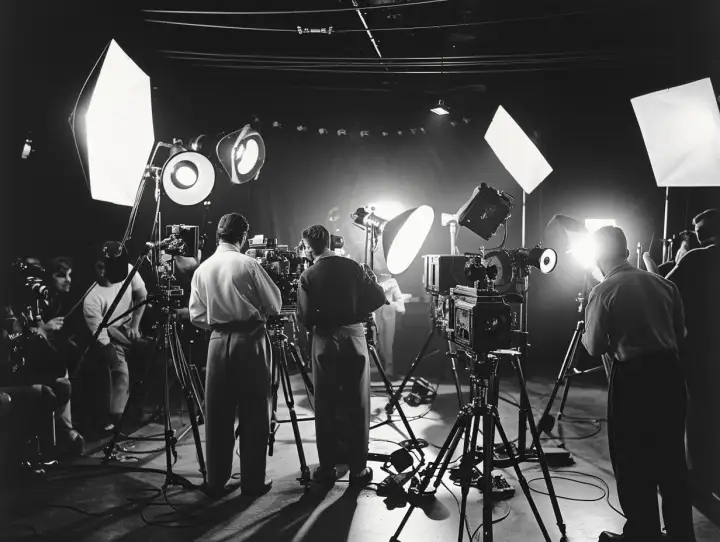 Ekipa filmowa w akcji, przygotowująca scenę. To właśnie tak wygląda kinematografia co to za sztuka tworzenia obrazów.