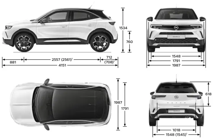 Opel Mokka wymiary: długość 4151 mm, szerokość 1791 mm, wysokość 1534 mm. Kompaktowy SUV idealny do miasta.