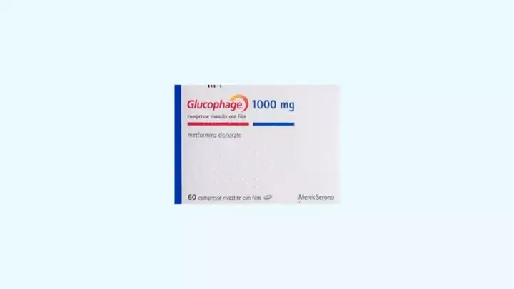 Opakowanie leku Glucophage XR 1000 mg, zawierające 60 tabletek powlekanych z metforminą.
