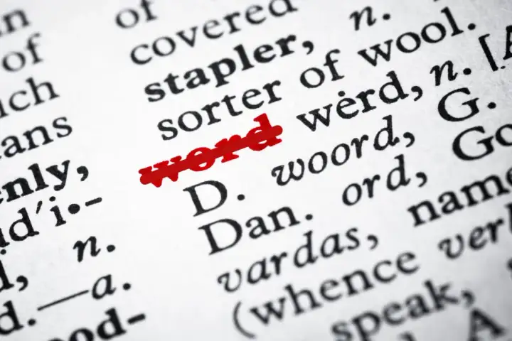Przekreślenie tekstu skrót "word" na stronie słownika.