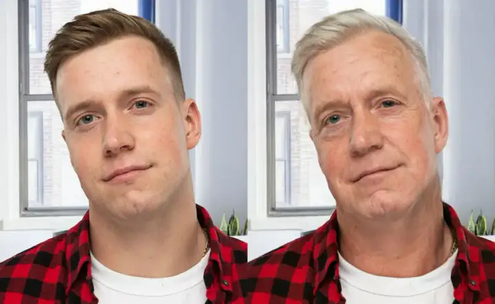 Młody mężczyzna i jego starsza wersja dzięki FaceApp za darmo. Zobacz, jak zmienisz się z wiekiem!