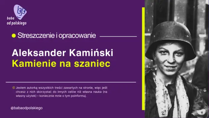 Czarno-białe zdjęcie młodej kobiety w hełmie wojskowym, z lewej strony grafika i tekst.