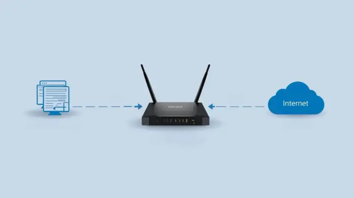 Router Mikrotik łączy urządzenia z Internetem, zapewniając płynny przepływ danych.