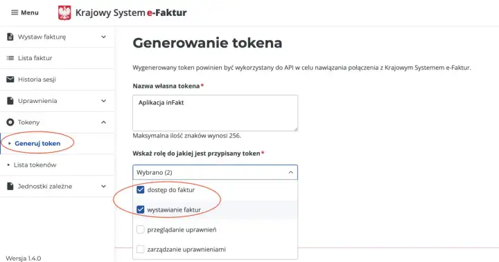 Generowanie tokena w systemie e-Faktur. Aplikacja inFakt z dostępem i możliwością wystawiania faktur.