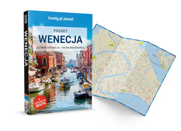 Książka "Wenecja Pocket" Lonely Planet i rozkładana mapa Wenecji.