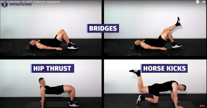 Fyra övningar för att stärka sätesmusklerna och lindra smärta, som kan förväxlas med piriformis syndrom.