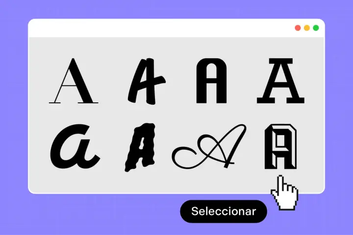 Variedad de tipografías imprenta, desde clásicas hasta modernas, en un menú de selección.