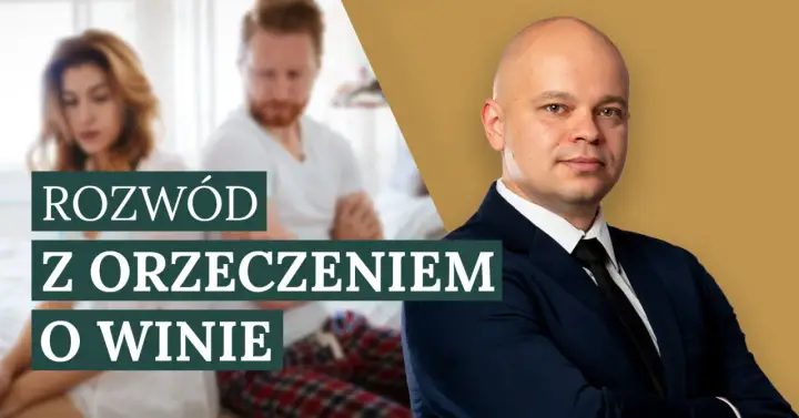 Rozwód z orzeczeniem o winie. Para w łóżku, zmartwiona. Obok prawnik w garniturze.