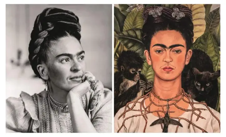 Frida Kahlo na zdjęciu i w obrazie z małpą i kotem. Ciekawe frida kahlo ciekawostki.