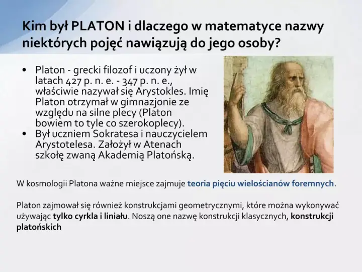 Portret Platona, greckiego filozofa, którego imię noszą konstrukcje platońskie.
