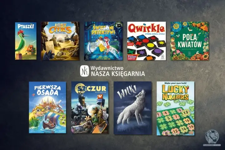 Zapowiedzi gier planszowych: Ptaszki, Lost Cities, Świetni Detektywi, Qwirkle, Pola Kwiatów, Pierwsza Osada, Szur w Kosmosie, Wilki, Lucky Numbers.