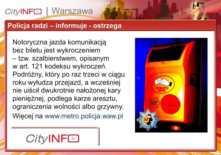 Policja ostrzega przed szalbierstwem w komunikacji miejskiej. Jazda bez biletu to wykroczenie, za które grożą kary, w tym areszt.