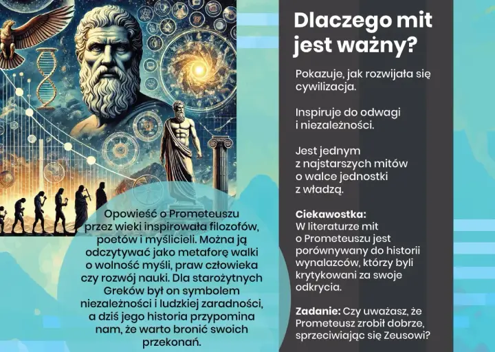 Mit o Prometeuszu, jak w "Konradzie Wallenrodzie" czy "Dziadach cz. III", inspiruje do walki o wolność i niezależność.