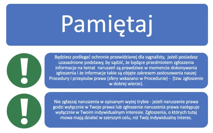 Pamiętaj o zasadach ochrony sygnalisty. Zgłaszaj naruszenia, gdy działasz w dobrej wierze i w szerszym celu.