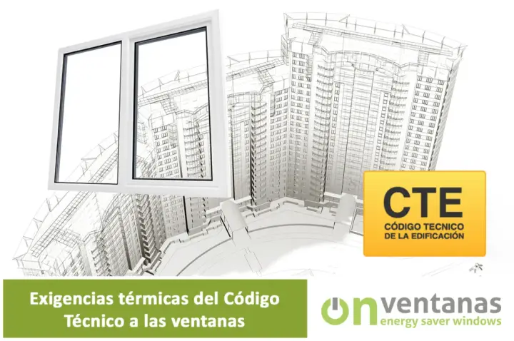 Ventana blanca de doble cristal frente a un boceto de edificio. El CTE exige eficiencia en las ventanas.