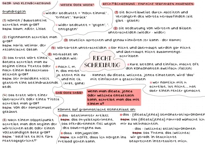 Die Grafik erklärt die Rechtschreibung, z.B. die Wortbedeutung von "wieder" und "wider" und wann man "das" oder "dass" schreibt.
