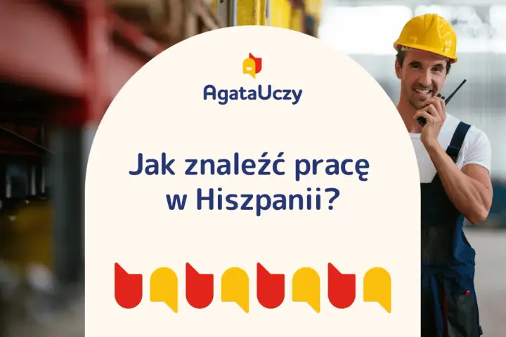 Uśmiechnięty pracownik w kasku i ogrodniczkach z krótkofalówką. Jak znaleźć pracę w Hiszpanii? AgataUczy.