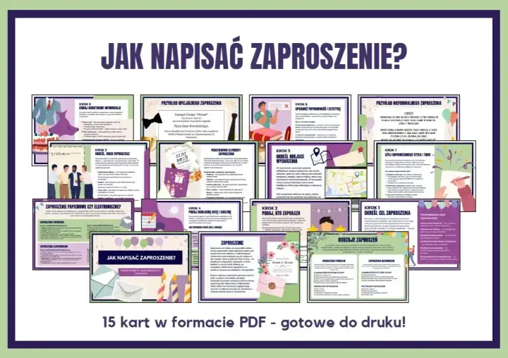 Jak pisać zaproszenie? Poradnik krok po kroku, od celu po styl. 15 kart PDF do druku.