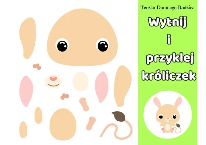 Zestaw do wycinanek dla dzieci z papieru: elementy do złożenia uroczego króliczka.