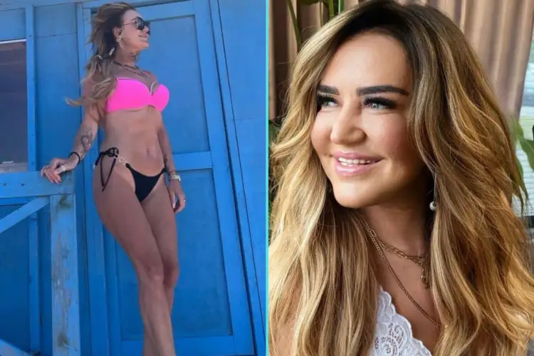 Agnieszka Kotońska kiedys na plaży w bikini i uśmiechnięta w zbliżeniu.