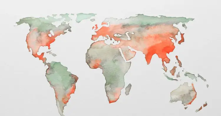 Mapa świata akwarelą. Zastanawiasz się, ile trwa matura z geografii rozszerzona? Czas ten jest podobny do podróży dookoła świata!