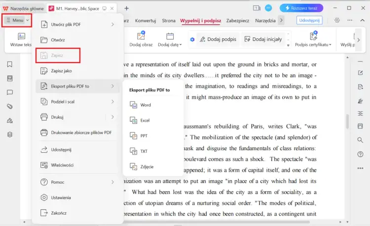 Menu "Plik" > "Eksportuj plik PDF do" > "PPT" - tak wstawisz PDF do PowerPointa.
