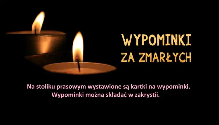 Płonące świece symbolizują pamięć o zmarłych. Na stoliku wyłożone są kartki na wypominki, które można składać w zakrystii.
