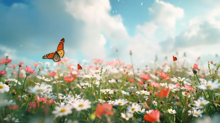 Urok Kwitnących Łąk: Białe i Różowe Kwiaty na Polach