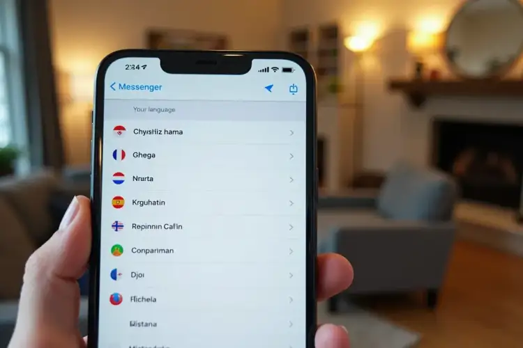 Ekran telefonu z listą języków w aplikacji Messenger.