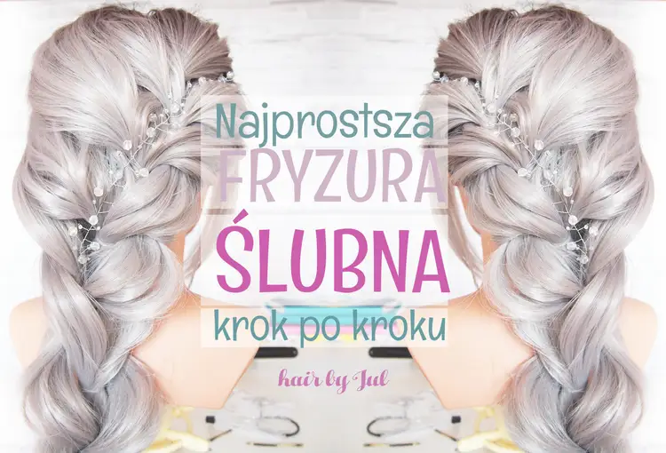 Najprostsza fryzura ślubna krok po kroku. Długie, srebrne włosy splecione w warkocz, ozdobione delikatną biżuterią.