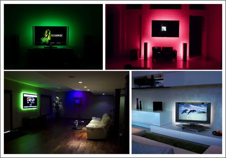 Jak prawidłowo oświetlić telewizor? Przykłady nastrojowego podświetlenia LED tworzą atmosferę w salonie.