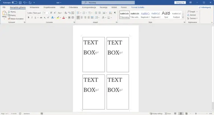 Jak podzielić stronę w Wordzie na 4 równe części bez problemów