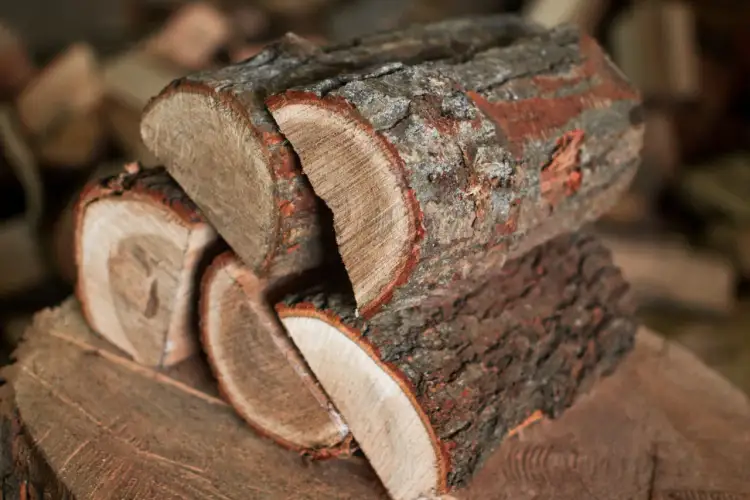 Stos pociętego jesionu do kominka, gotowego na zimowe wieczory.