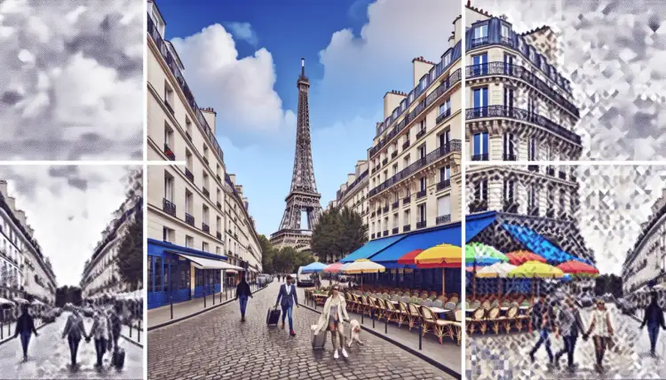 Spacerem po Paryżu, z Wieżą Eiffla w tle. Ludzie spacerują, czy paryż jest bezpieczny? Wydaje się, że tak, panuje spokojna atmosfera.