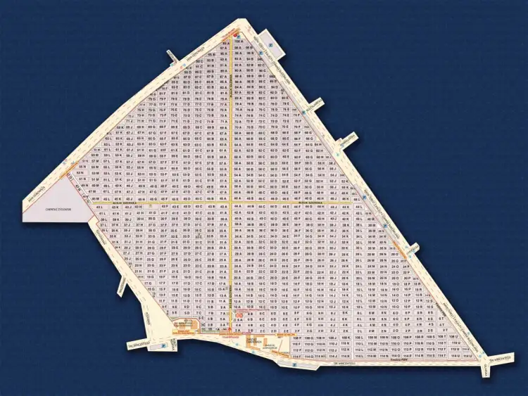 Mapa cmentarz bródnowski wyszukiwarka. Siatka kwater i alejek z numeracją.