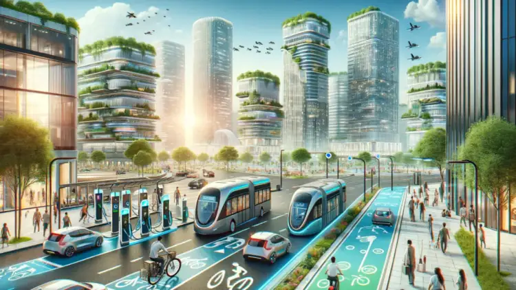 Przyszłość transportu: zielone budynki, autonomiczne autobusy, stacje ładowania i ścieżki rowerowe. To jest właśnie **mobility co to** w praktyce.