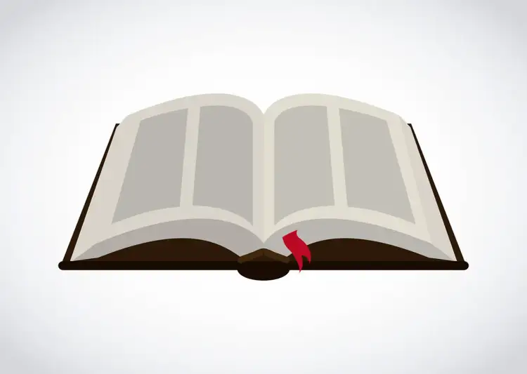 Otwarta księga z czerwoną wstążką, jak w przypowieści o pannach roztropnych.
