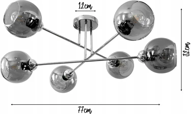 Nowoczesna lampa z sześcioma szklanymi kulami w chromie. Jej futurystyczny design doda blasku każdemu wnętrzu.