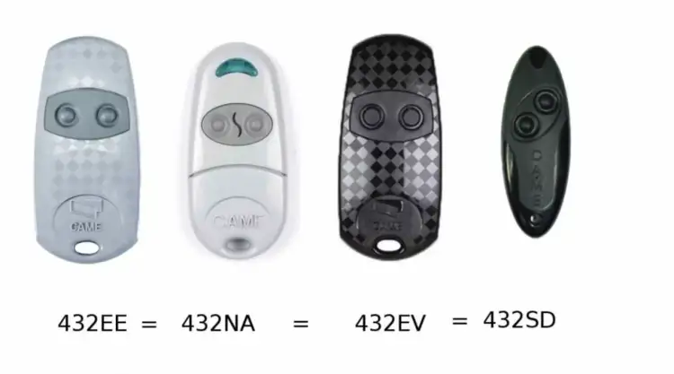 Cztery piloty CAME: 432EE, 432NA, 432EV, 432SD. Dowiedz się, jak zaprogramować nowy pilot do samochodu.