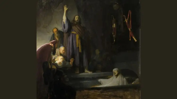 Rembrandt, Syn marnotrawny. Ojciec obejmuje syna, który wrócił do domu. W tle miecz i sztylet.