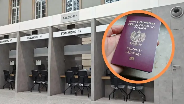 Odbierasz paszport? Pamiętaj, by mieć przy sobie dowód osobisty. W tle widać stanowiska paszportowe.