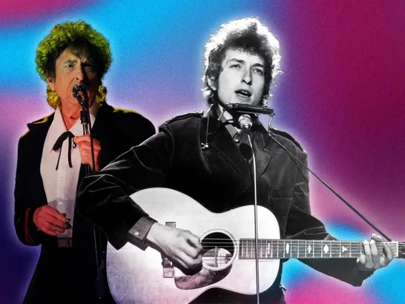 Bob Dylan, icône de la musique, joue de la guitare et de l'harmonica. Ses albums légendaires ont marqué l'histoire.