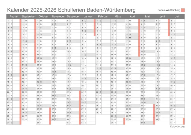 Schulferien Baden-Württemberg 2025-2026: Kalender mit Feiertagen und Ferienterminen für Ihren nächsten Urlaub.