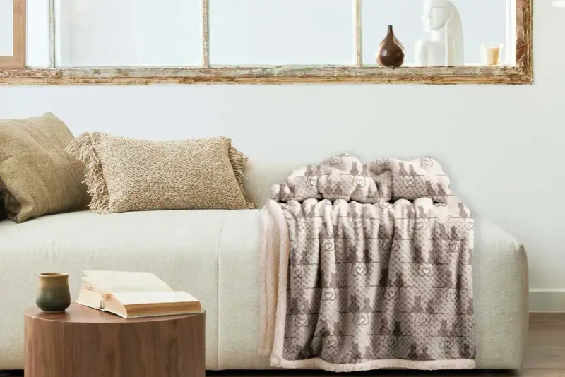 Plaid con gattini e cuori, pronto per essere lavato in lavatrice. Morbido e accogliente, perfetto per il divano.