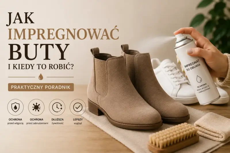 Konserwacja butów skórzanych: impregnat w sprayu chroni przed wilgocią i zabrudzeniami, zapewniając dłużą żywotność i lepszy wygląd obuwia.